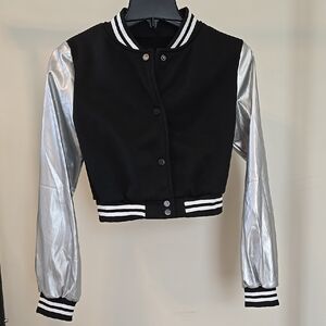 "THAT GIRL" Trendy Black and Silver Varsity Jacket